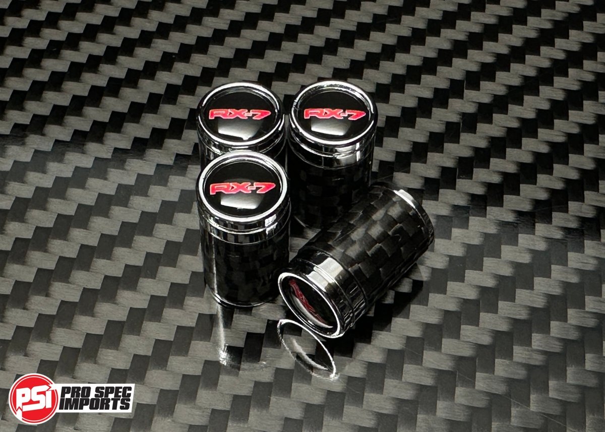 RX - 7 Carbon Fibre Tire Valve Stem Caps For Mazda RX7, FD, FC, SA, FB, RX - 7, 12A, 13B Rotary, Rotor, Wheel, tire, Gift - Pro Spec Imports -