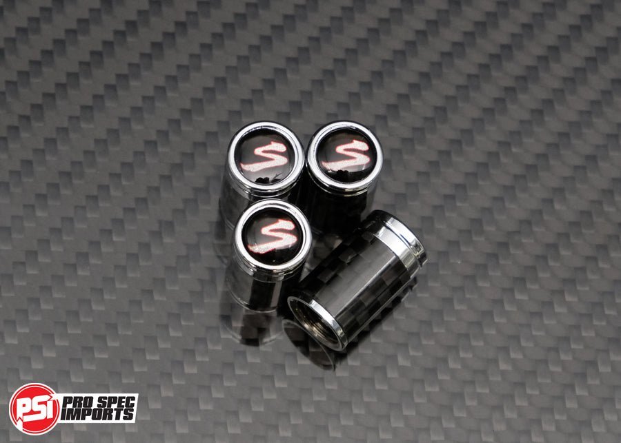 Carbon Fibre Supra 'S' Valve Caps 3pc Combo with Carbon Fibre Supra Keychain, Supra Lanyard - for Toyota Supra JZA80 (Mk4), A70 (Mk3), A90 (Mk5), A91 - Pro Spec Imports -