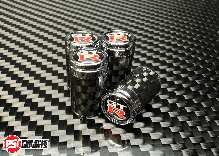 Carbon Fibre 'GTR' Valve Caps for GT - R R35, R34, R33, R32 Skyline - Pro Spec Imports -