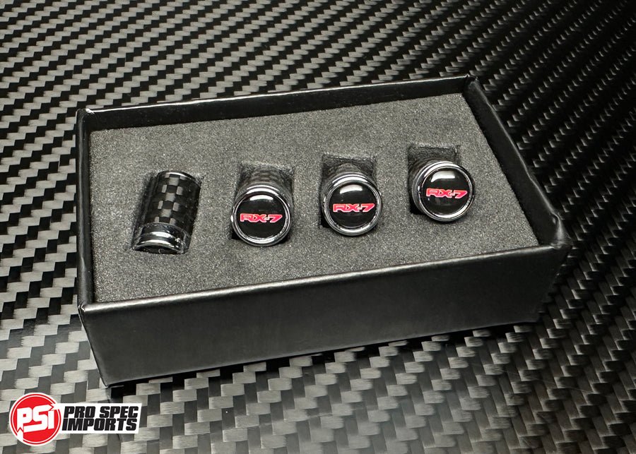 RX - 7 Carbon Fibre Tire Valve Stem Caps For Mazda RX7, FD, FC, SA, FB, RX - 7, 12A, 13B Rotary, Rotor, Wheel, tire, Gift - Pro Spec Imports -