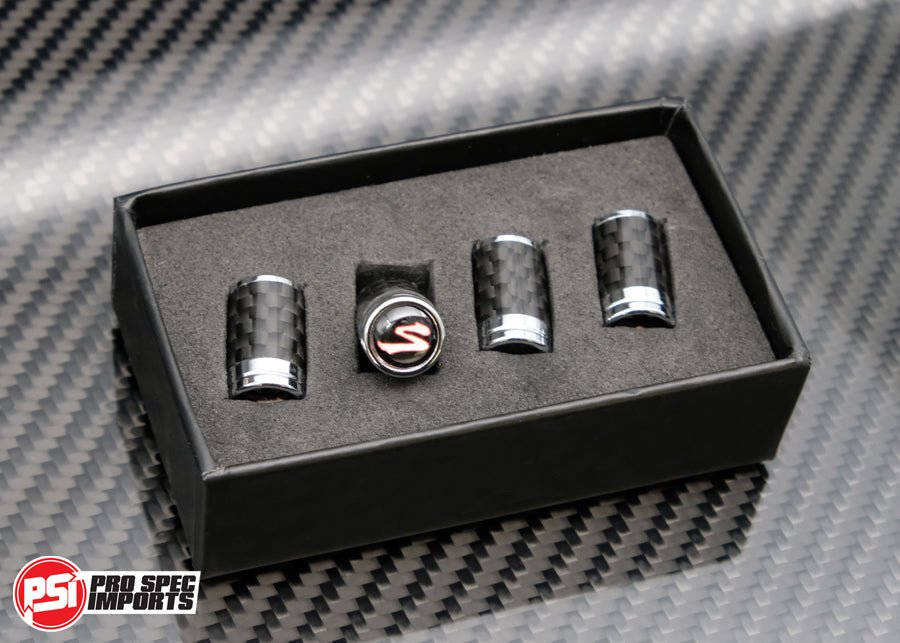 Carbon Fibre Supra 'S' Valve Caps, A80, A90 - Pro Spec Imports - -