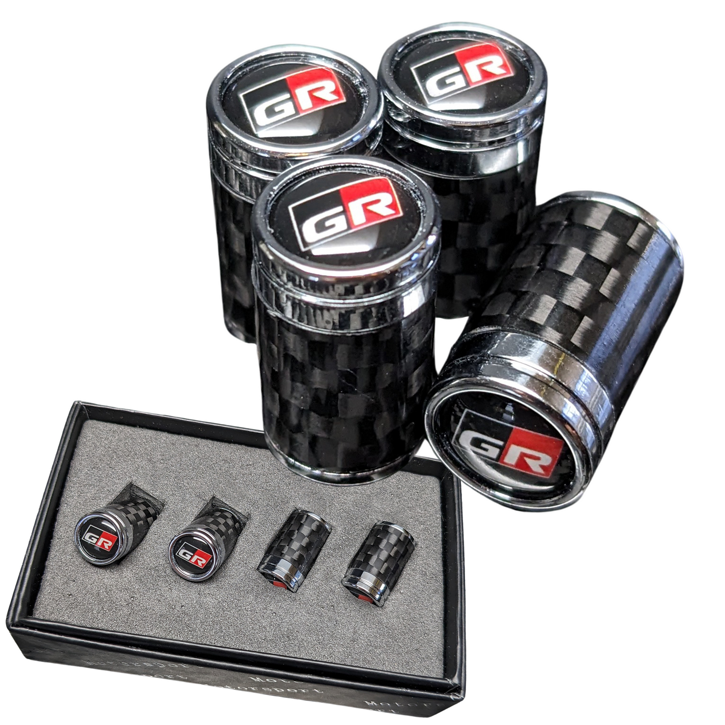 Carbon Fibre Tire Valve stem caps for GR Supra, GR86, GR Yaris, GR Corolla, GR Hilux, GR Land Cruiser, Wheel, Accessories Gift