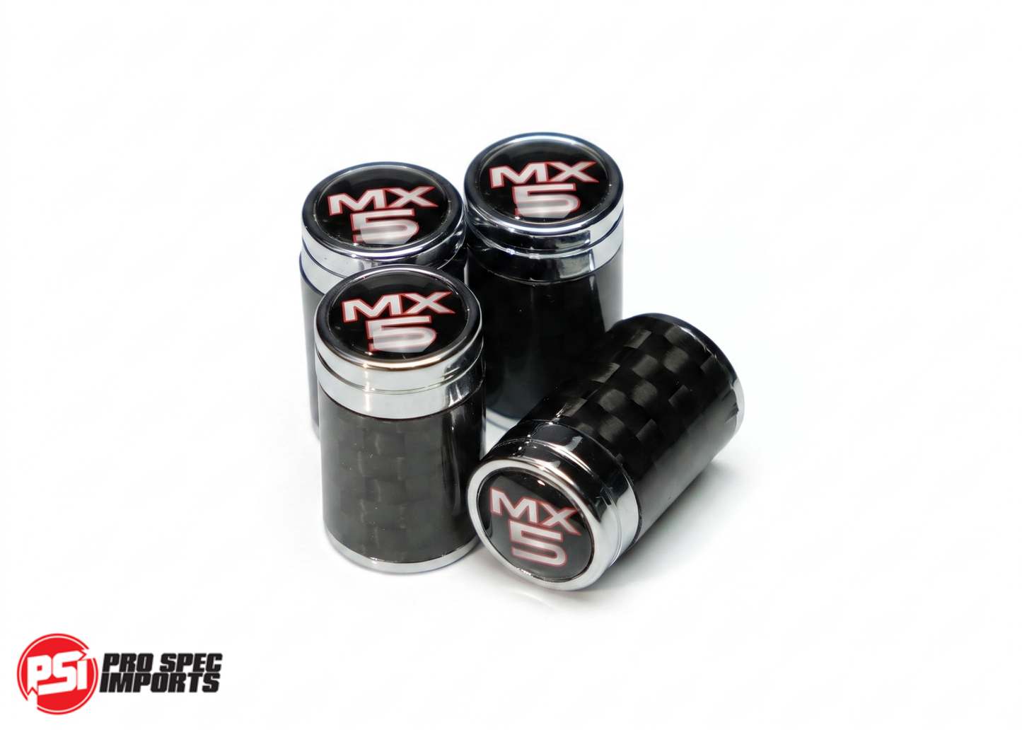 Carbon Fiber MX5 Logo Valve Caps For Mazda MX5, Miata, NA NB NC ND | Eunos Roadster Tire Valve Stem Caps (Set of 4)