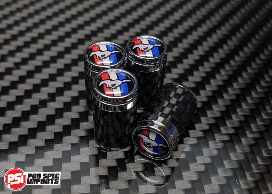 Carbon Fibre Tire Valve Stem Caps Compatible with Mustang, GT, Pony, Tri-Bar, Gift Box Included, Wheel, tyre Accessories