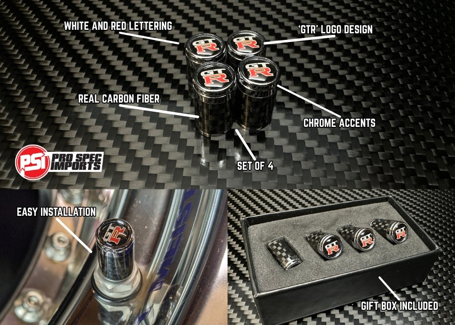 Carbon Fibre 'GTR' Valve Caps for GT-R R35, R34, R33, R32 Skyline