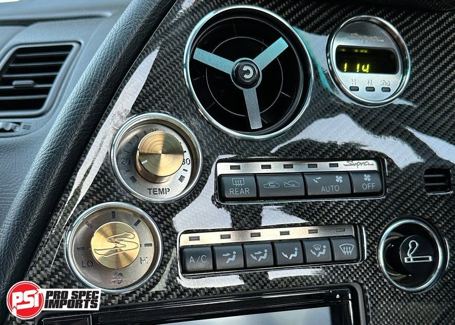 'Limited Edition' 18K Gold Plated Titanium HVAC Dials for A80 (Mk4) Supra fan and Heater control - Pro Spec Imports - 'S' Logo + Dash (2pc set) - 