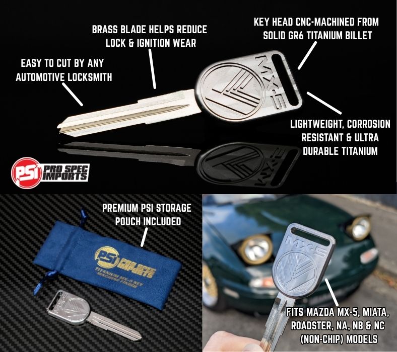 Titanium Key Blank For Mazda MX5 / Miata / Eunos / Roadster, NA, NB, NC (Without chip)