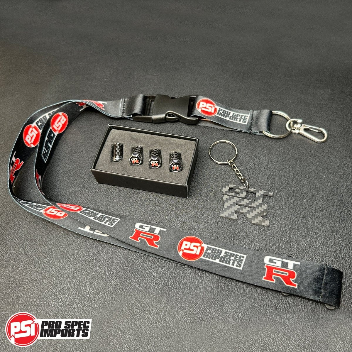 Carbon 3pc GTR COMBO! Carbon fibre GTR valve caps, Carbon fibre GTR keychain, GTR lanyard - For GT - R Skyline, R35, R34, R33, R32 - Pro Spec Imports - 