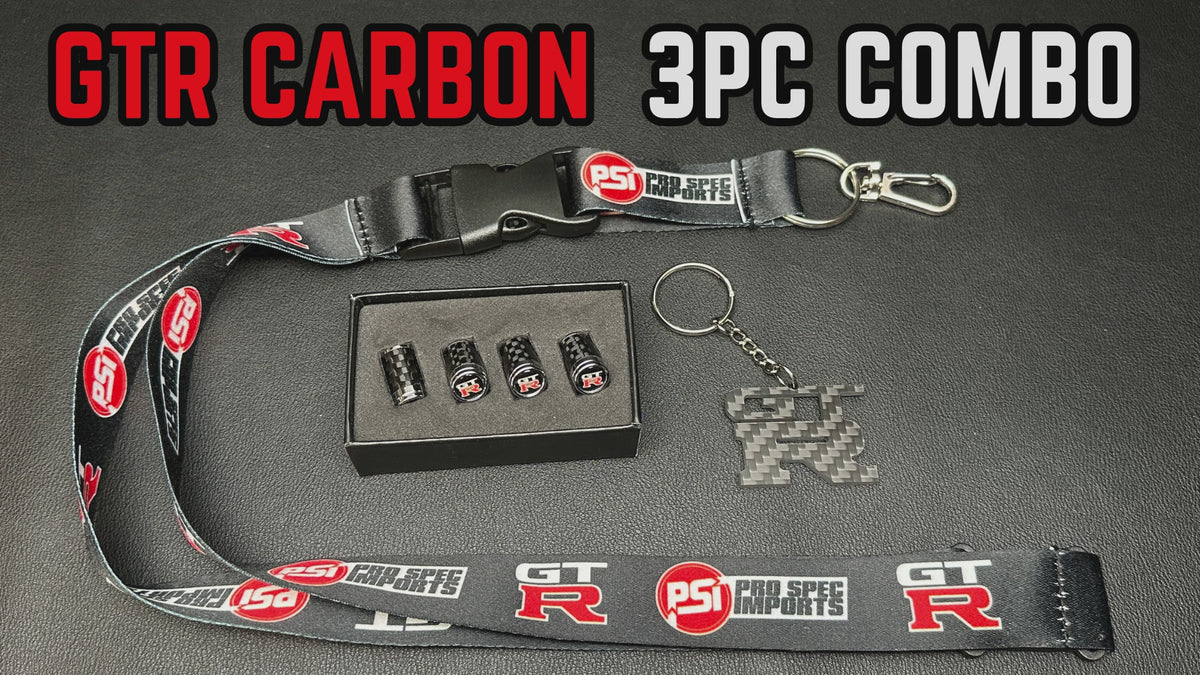 Carbon 3pc GTR COMBO! Carbon fibre GTR valve caps, Carbon fibre GTR keychain, GTR lanyard - For GT-R Skyline, R35, R34, R33, R32