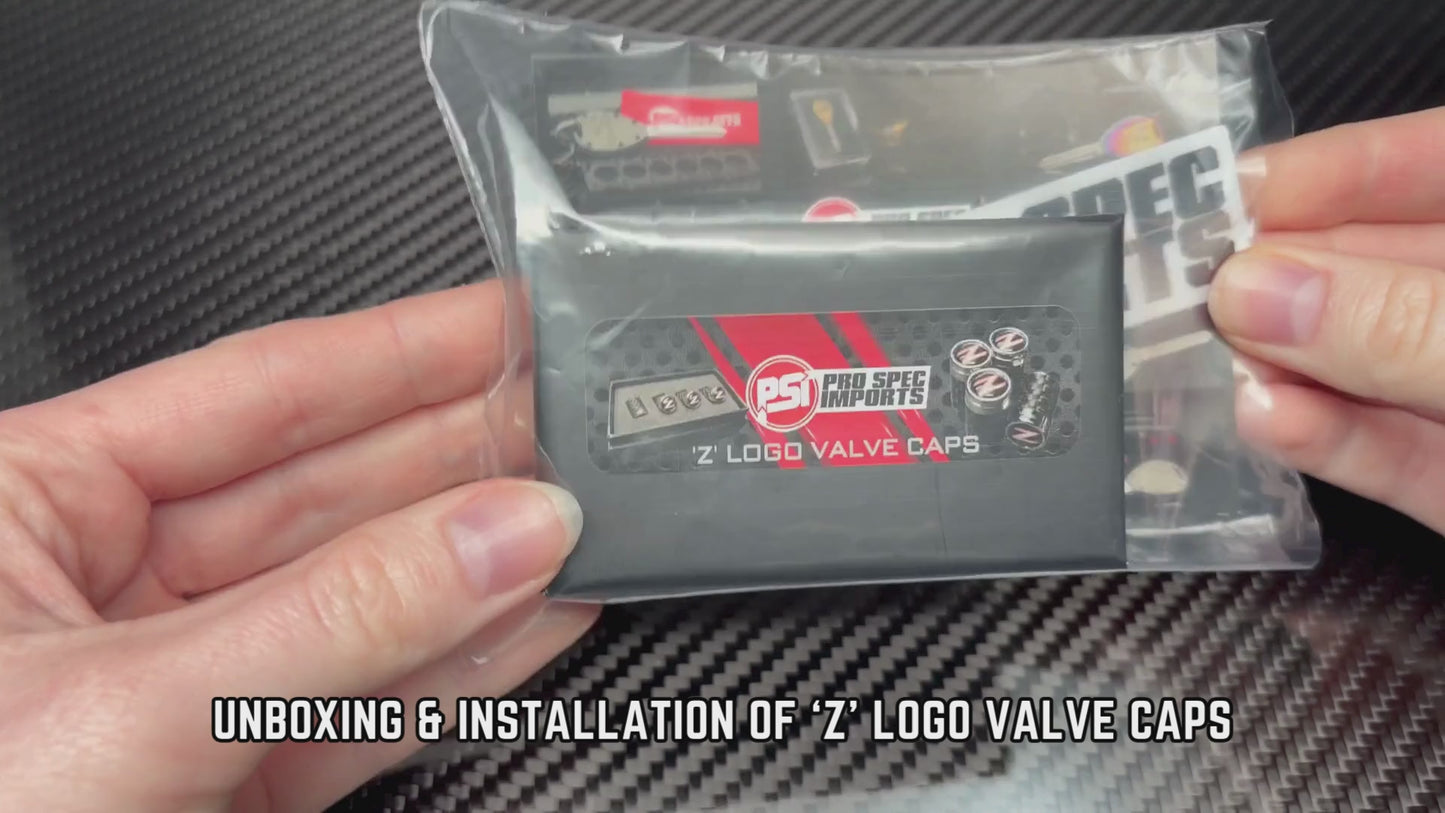 Load and play video in Gallery viewer, Carbon Fibre &amp;#39;Z&amp;#39; Logo Valve Caps For Nissan Fairlady Z33 350Z, Z32 300ZX, Z34 370Z, Z31, 240Z, 260Z, 280Z
