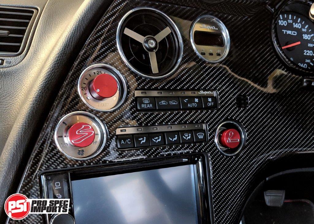 JDM S2 Supra Interior - Brushed Stainless HVAC 9pc Deluxe Combo - Pro Spec Imports - Red Dials "S" logo - -