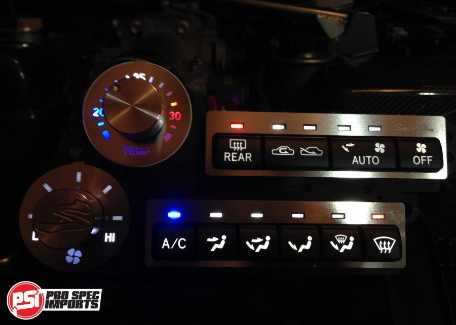 JDM Supra Interior - Brushed Stainless HVAC 6pcs Combo - Pro Spec Imports - Stainless Dials "S" Logo - 