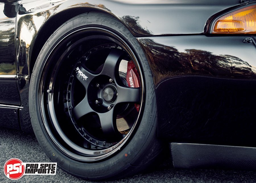 Work Meister S1 3P Centre Caps Billet CNC Alloy - Suit Nissan Silvia S13, S14, S15, 180SX, 200SX, 300ZX, 350Z, 370Z (Not GTR), 66.1mm to 73mm Hub ring - 34mm Height - Pro Spec Imports - Black Anodised - 18