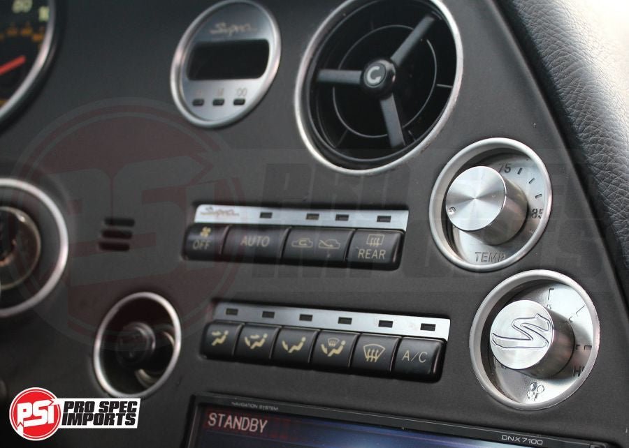 USA Supra Interior - Brushed Stainless HVAC 6pcs Combo - Pro Spec Imports - Stainless Dials - "S" Logo - 