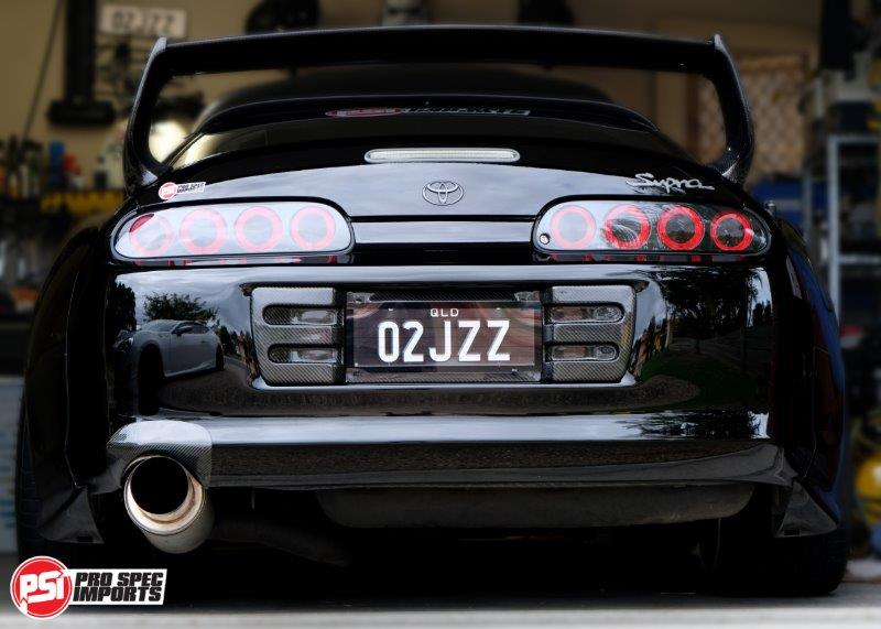 A80 (MK4) Supra - Carbon Fibre Rear Number Plate Garnishes - Pro Spec Imports - 3K Twill Weave Carbon Fibre - 