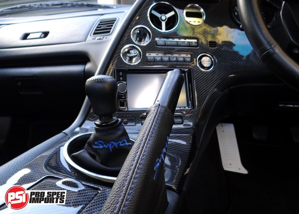 Mk4 Supra Interior Leather Boot Sets - Pro Spec Imports - Stealth Black - Supra Logo - Shifter Boot Only - 