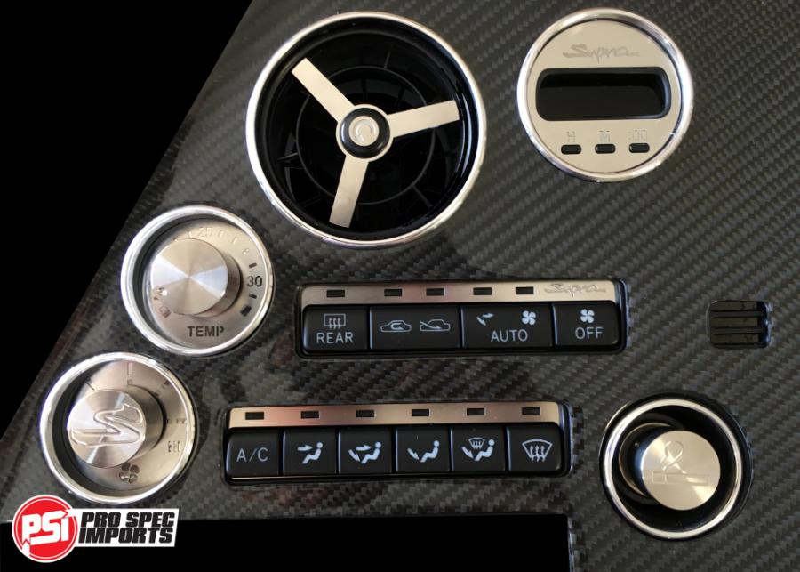 JDM S1 Supra Interior - Brushed Stainless Billet HVAC Deluxe 10pc Combo - Pro Spec Imports - Stainless Dials - "S" Logo - 