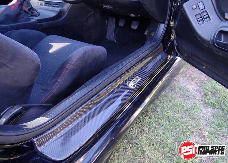 Toyota Supra A80 Mk4 Carbon Fibre Door Sills / Kick Panel Set - Pro Spec Imports - Stealth Black Pro Spec Imports vinyl logo - 