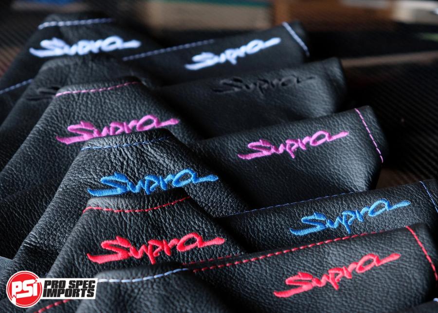 Mk4 Supra Interior Leather Boot Sets - Pro Spec Imports - Red Stitch - Supra Logo - Shifter Boot Only - 