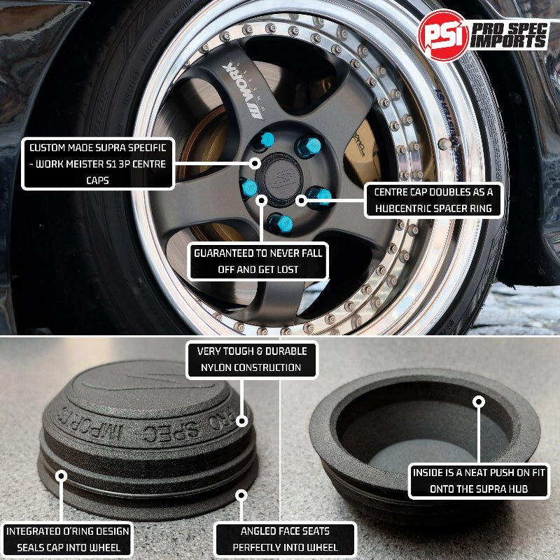 Work Meister S1 3P Centre caps - Supra Mk3 A70 Specific Hubcentric Locating - Pro Spec Imports - 18