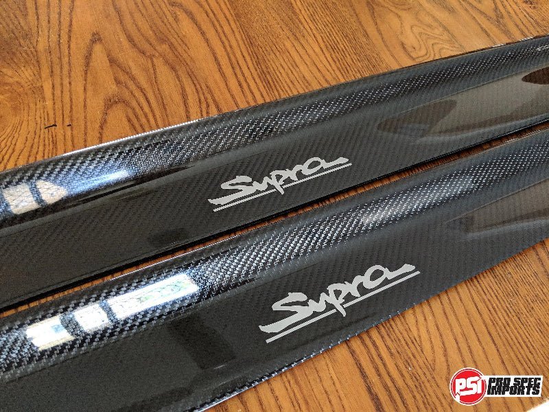 Toyota Supra A80 Mk4 Carbon Fibre Door Sills / Kick Panel Set - Pro Spec Imports - Silver Supra Logo - 