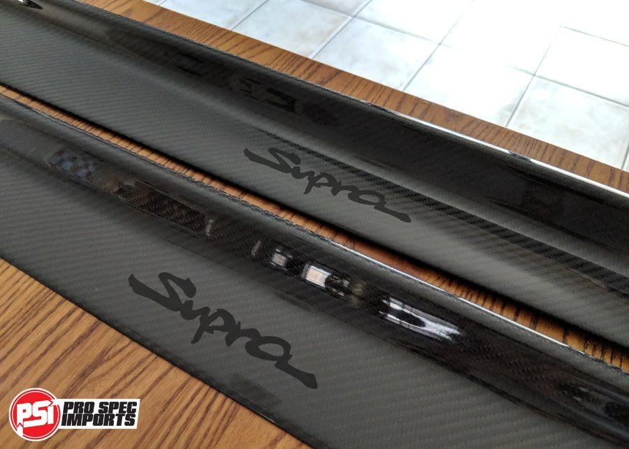 Toyota Supra A80 Mk4 Carbon Fibre Door Sills / Kick Panel Set - Pro Spec Imports - Black Supra Logo - 