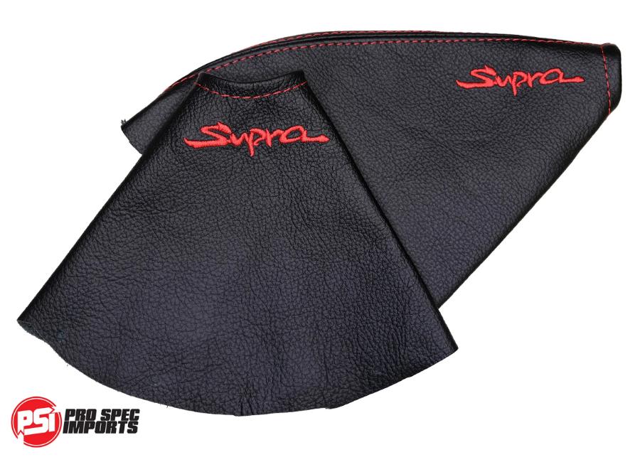 Mk4 Supra Interior Leather Boot Sets - Pro Spec Imports - Red Stitch - Supra Logo - Shifter Boot Only - 