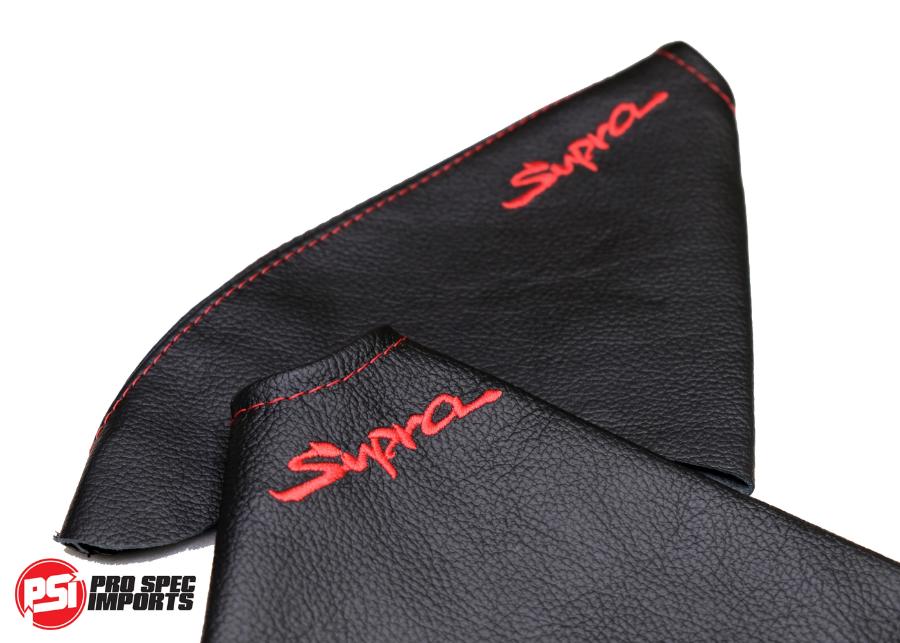 Mk4 Supra Interior Leather Boot Sets - Pro Spec Imports - Red Stitch - Supra Logo - Shifter Boot Only - 