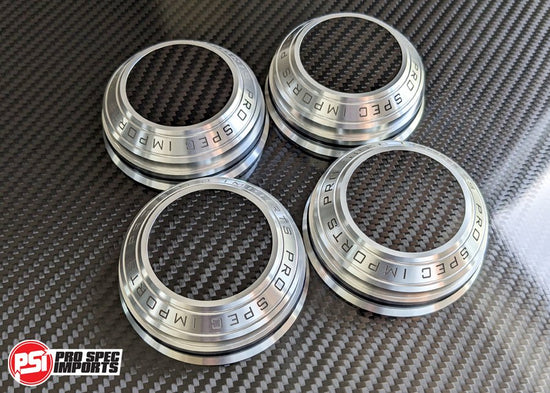 Carbon Fibre Inlay Billet CNC Centre Caps to suit Work Meister S1 3P wheels - Supra Mk4 A80 Specific 60.1mm Toyota Hubring - Pro Spec Imports - Clear Anodised Machined Silver - Carbon Inlay - 18" - S1 3P Meisters -