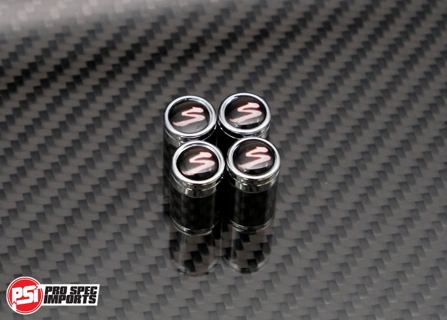 Carbon Fibre Supra 'S' Valve Caps, A80 (MK4), A90 (MK5), A70 (MK3) - Pro Spec Imports - 