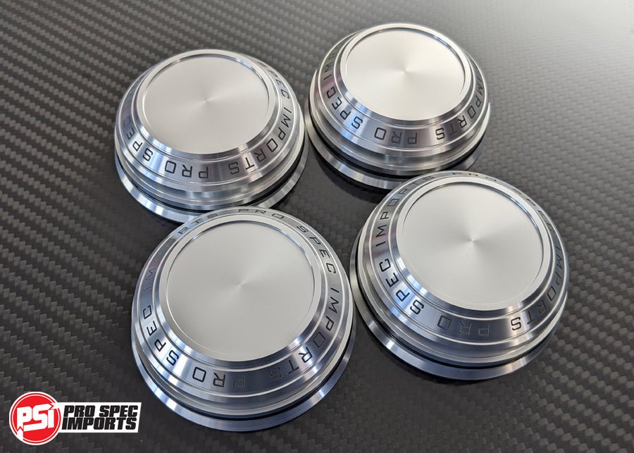 Billet CNC Centre Caps to suit Rays TE37 and TE37SL on Toyota and Lexus 60.1mm Hubring - Chaser, MR2, Soarer, Supra, SC300 etc - Pro Spec Imports - Clear Anodised Machined Silver - -