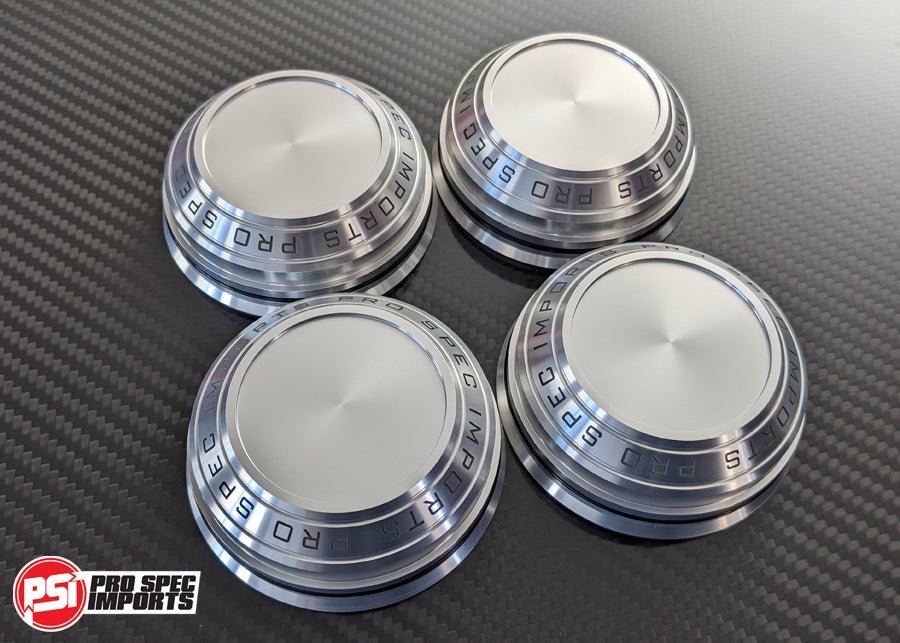 Rays TE37SL & TE37 Centre Caps Billet CNC Alloy - Suit Nissan Silvia S13, S14, S15, 180SX, 200SX, 300ZX, 350Z, 370Z (Not GTR), 66.1mm Hub ring hubcentric - 34mm Height - Pro Spec Imports - Clear Anodised Machined Silver - Plain Centre - 