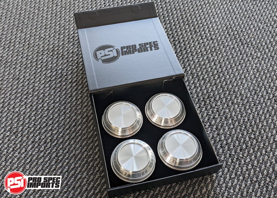 Load image into Gallery viewer, Billet CNC Centre caps to suit Work Meister S1 3P wheels - on Toyota and Lexus 60.1mm Hubring - Chaser, MR2, Soarer, Supra, Celica etc - Pro Spec Imports - Clear Anodised Machined Silver - 18&amp;quot; - S1 3P Meisters -
