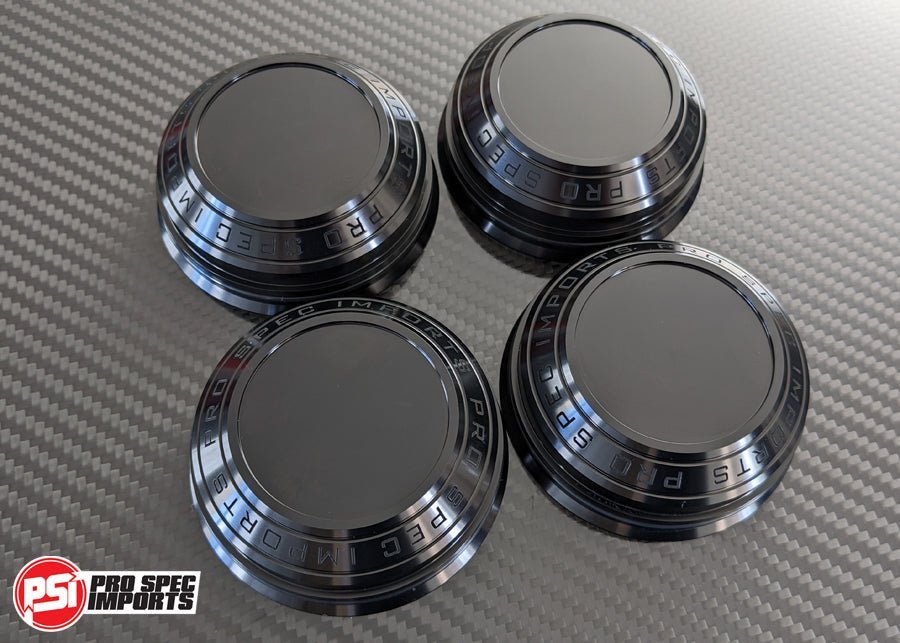 Rays TE37SL & TE37 Centre Caps Billet CNC Alloy - Suit Nissan Silvia S13, S14, S15, 180SX, 200SX, 300ZX, 350Z, 370Z (Not GTR), 66.1mm Hub ring hubcentric - 34mm Height - Pro Spec Imports - Black Anodised - Plain Centre - 