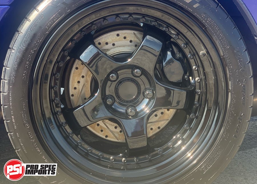 Load image into Gallery viewer, Billet CNC Centre caps to suit Work Meister S1 3P wheels - on Toyota and Lexus 60.1mm Hubring - Chaser, MR2, Soarer, Supra, Celica etc - Pro Spec Imports - Black Anodised - 18&amp;quot; - S1 3P Meisters -
