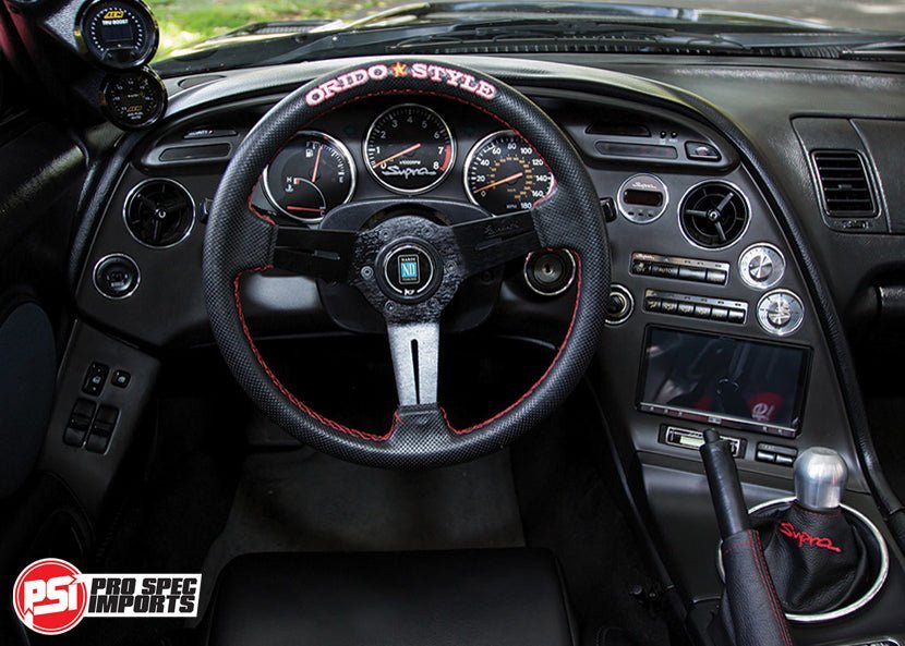 USA Supra Interior - Brushed Stainless Billet HVAC Mega 8pc Combo - Pro Spec Imports - Stainless Dials - "S" Logo - 