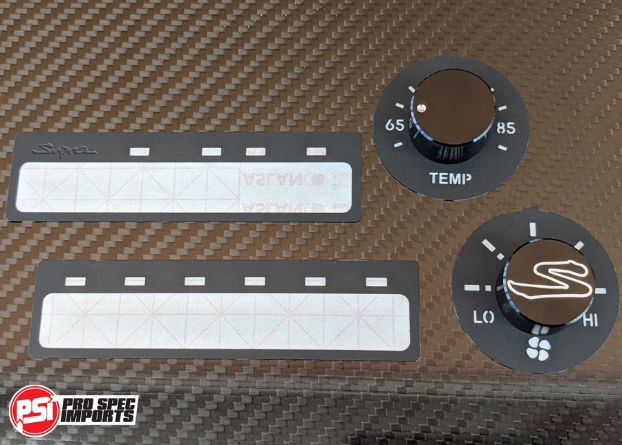 USA Supra Interior - Stealth Black Billet HVAC 6pc Combo - Pro Spec Imports - Black Dials - "S" logo - 
