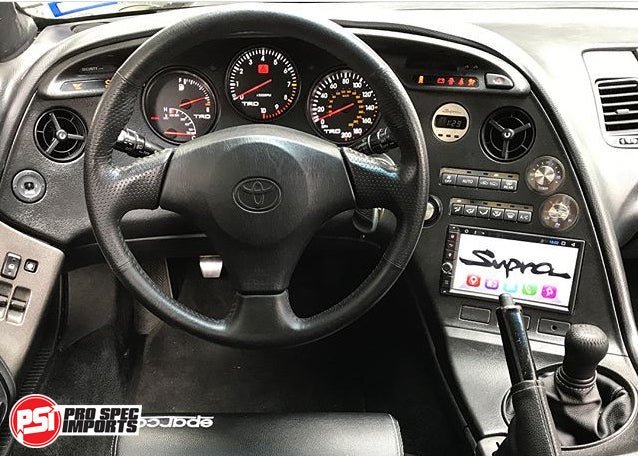 USA Supra Interior - Brushed Stainless HVAC 6pcs Combo - Pro Spec Imports - Stainless Dials - "S" Logo - 