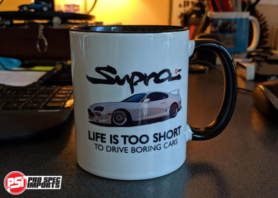 Load image into Gallery viewer, White Supra mug - Life is too short to drive boring cars. - Pro Spec Imports - -

