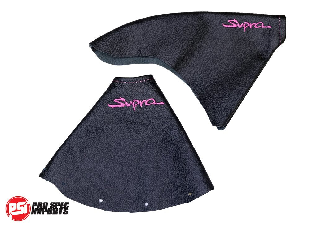 Mk4 Supra Interior Leather Boot Sets - Pro Spec Imports - Grape Purple - Supra Logo - Shifter Boot Only - 