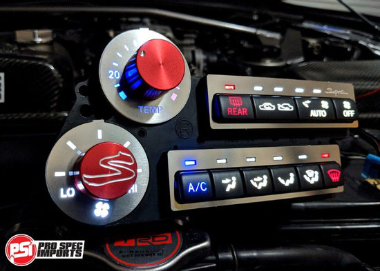 JDM S2 Supra Interior - Brushed Stainless HVAC 9pc Deluxe Combo - Pro Spec Imports - Red Dials No logo - -