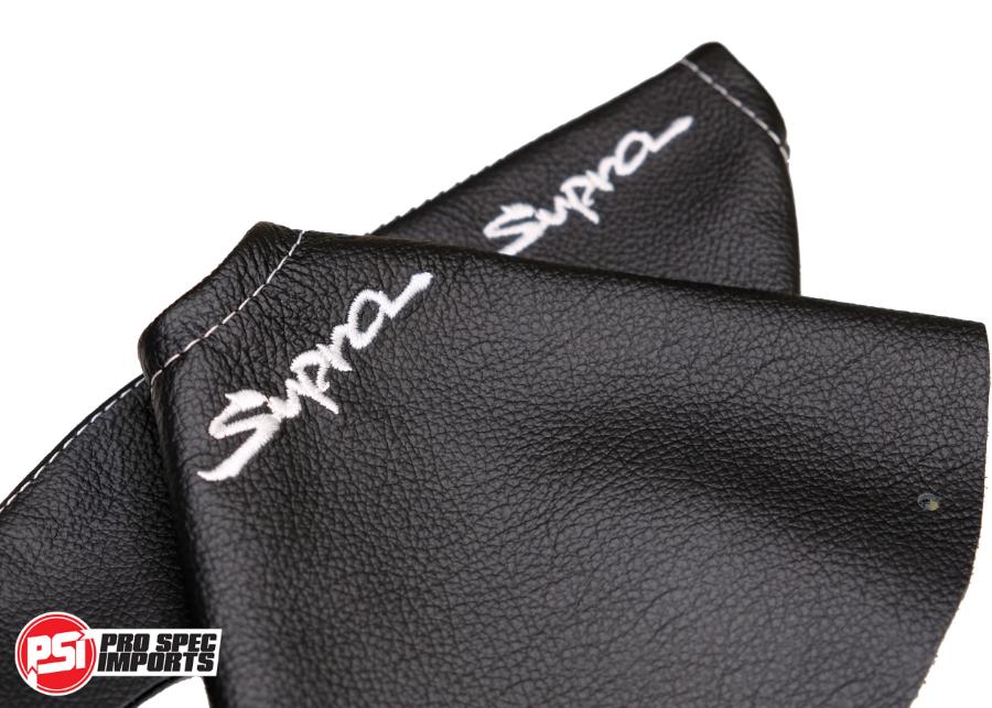 Mk4 Supra Interior Leather Boot Sets - Pro Spec Imports - White Stitch - Supra Logo - Shifter Boot Only - 