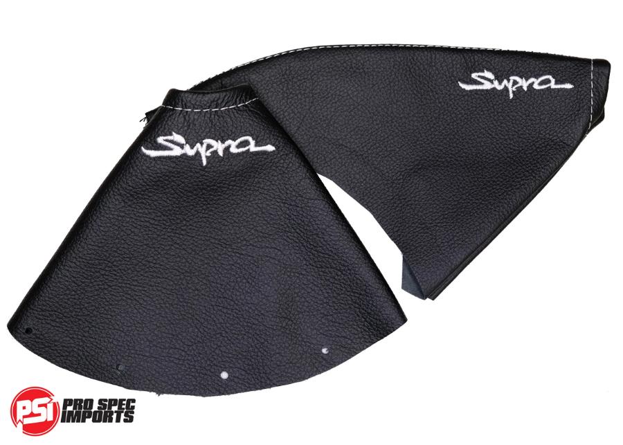 Mk4 Supra Interior Leather Boot Sets - Pro Spec Imports - White Stitch - Supra Logo - Shifter Boot Only - 